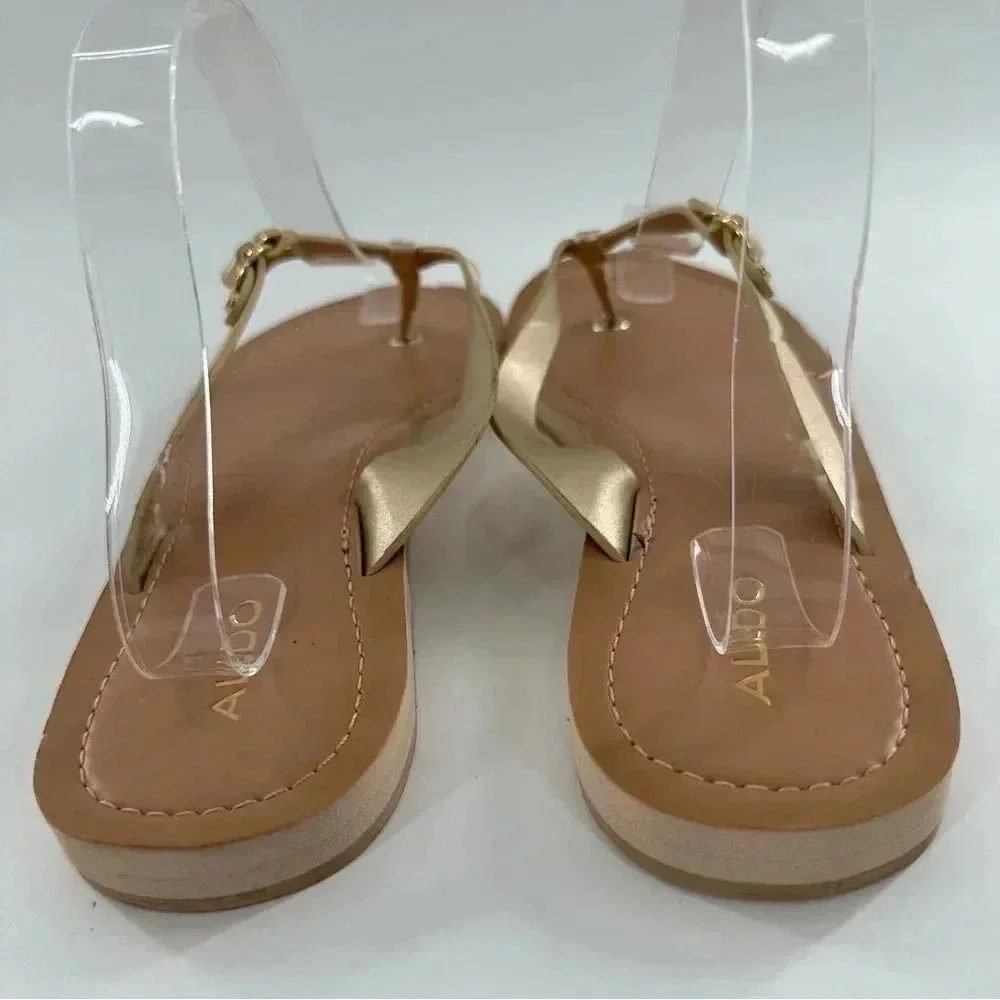 Aldo womens sandals size 9 40 gold leather flip flops coastal resort wear